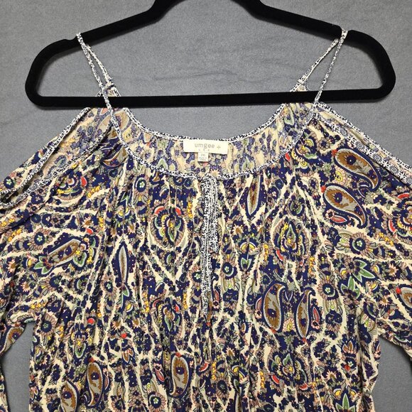 Umgee + Cold Shoulder Flowy Bell Sleeve Paisley Print Boho Blouse 2XL - Picture 3 of 9